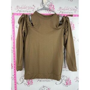Lea & Viola sweater cinch ties Cold-Shoulder Long Sleeve Top in Tan